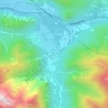 Topografische Karte Valbruna, Höhe, Relief