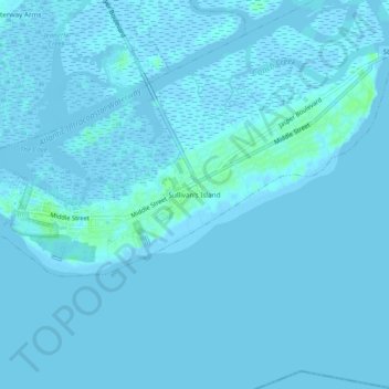 Topografische Karte Sullivans Island, Höhe, Relief