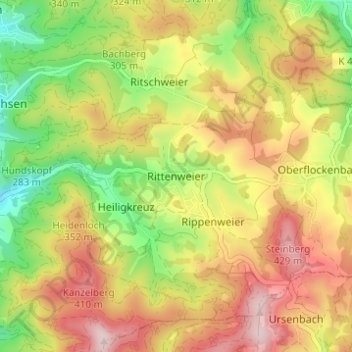 Topografische Karte Rittenweier, Höhe, Relief