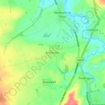 Topografische Karte Armscote, Höhe, Relief