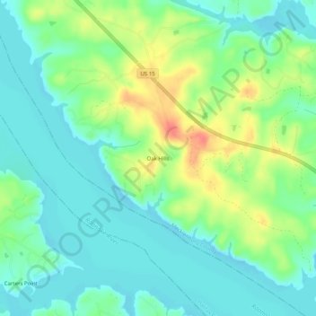 Topografische Karte Oak Hills, Höhe, Relief