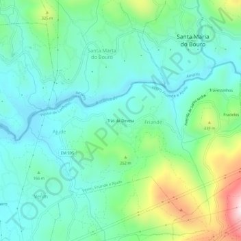 Topografische Karte Trás da Devesa, Höhe, Relief
