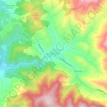 Topografische Karte San Polo in Chianti, Höhe, Relief