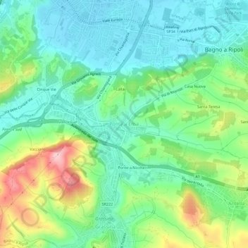 Topografische Karte Ponte a Ema, Höhe, Relief