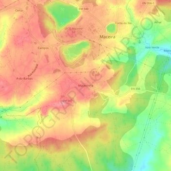 Topografische Karte Maceirinha, Höhe, Relief