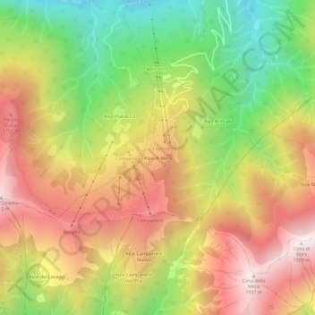 Topografische Karte Alpe di Mera, Höhe, Relief