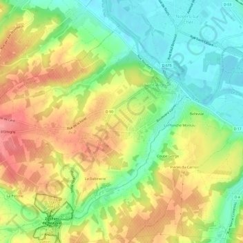 Topografische Karte Les Rues de Chèvres, Höhe, Relief