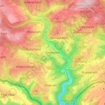 Topografische Karte Ellesheim, Höhe, Relief