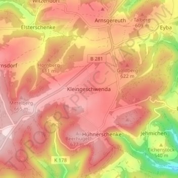 Topografische Karte Kleingeschwenda, Höhe, Relief