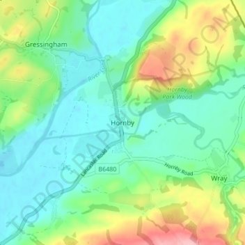 Topografische Karte Hornby, Höhe, Relief
