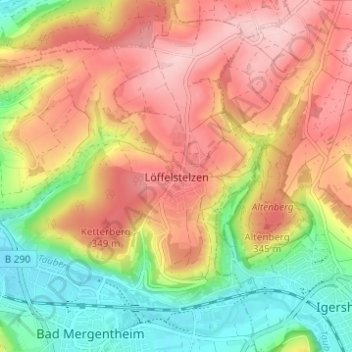 Topografische Karte Löffelstelzen, Höhe, Relief