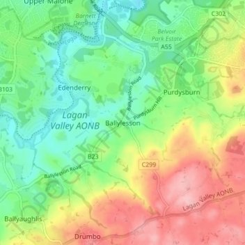 Topografische Karte Ballylesson, Höhe, Relief