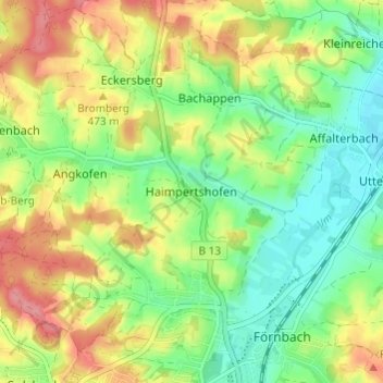 Topografische Karte Haimpertshofen, Höhe, Relief