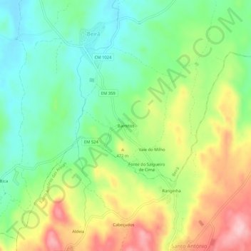 Topografische Karte Barretos, Höhe, Relief