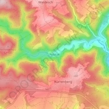Topografische Karte Nitztal, Höhe, Relief