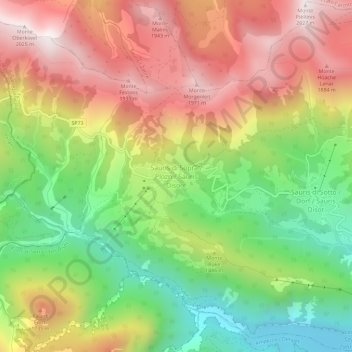 Topografische Karte Sauris di Sopra, Höhe, Relief