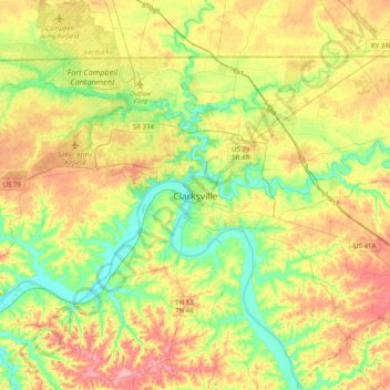 Topografische Karte Clarksville, Höhe, Relief