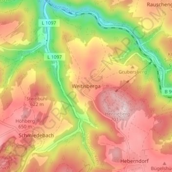 Topografische Karte Weitisberga, Höhe, Relief