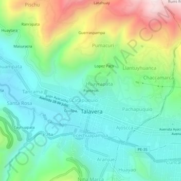Topografische Karte Panteon, Höhe, Relief