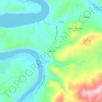 Topografische Karte Hiwassee, Höhe, Relief