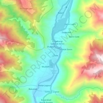 Topografische Karte Zargirandeh, Höhe, Relief