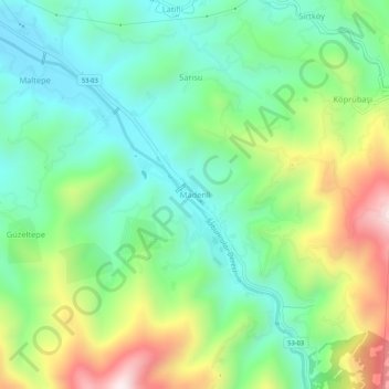 Topografische Karte Madenli, Höhe, Relief