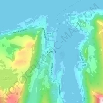Topografische Karte Brattvåg, Höhe, Relief