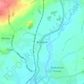 Topografische Karte Beanacre, Höhe, Relief