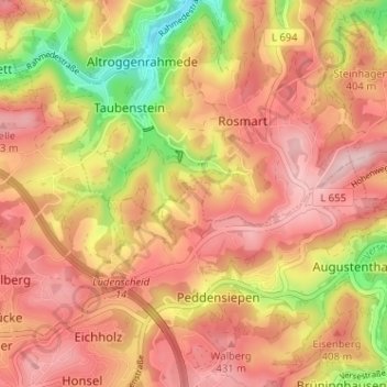 Topografische Karte Ossenberg, Höhe, Relief