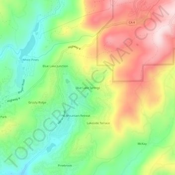 Topografische Karte Blue Lake Springs, Höhe, Relief