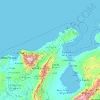 Topografische Karte La Guajira, Höhe, Relief