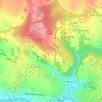 Topografische Karte Les Pieds Bots, Höhe, Relief
