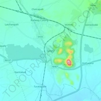 Topografische Karte Gooty, Höhe, Relief