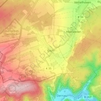 Topografische Karte Esch, Höhe, Relief
