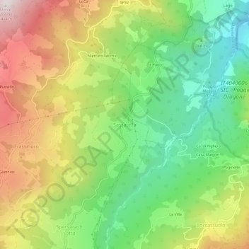 Topografische Karte Sassatella, Höhe, Relief