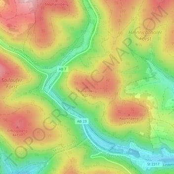 Topografische Karte Büttenberg, Höhe, Relief