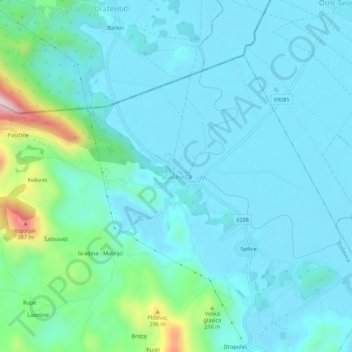 Topografische Karte Staševica, Höhe, Relief