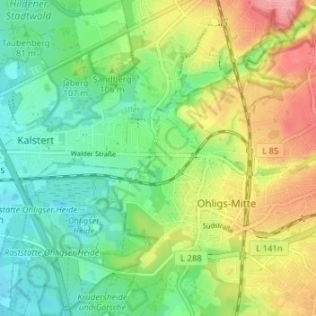 Topografische Karte Molterkiste, Höhe, Relief