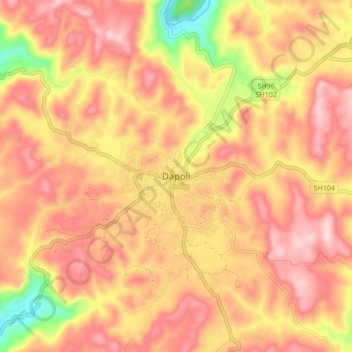 Topografische Karte Dapoli, Höhe, Relief