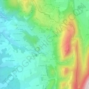 Topografische Karte Chevignat, Höhe, Relief