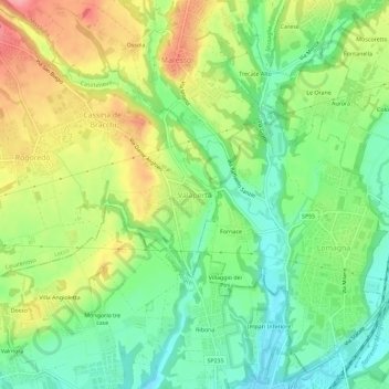 Topografische Karte Valaperta, Höhe, Relief
