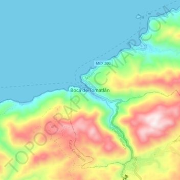 Topografische Karte Boca de Tomatlán, Höhe, Relief