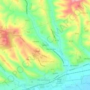 Topografische Karte Valentino, Höhe, Relief