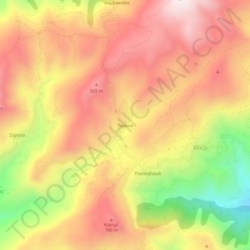 Topografische Karte Temenia, Höhe, Relief