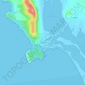 Topografische Karte Porto Pino, Höhe, Relief