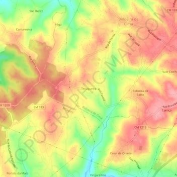 Topografische Karte Texugueira, Höhe, Relief
