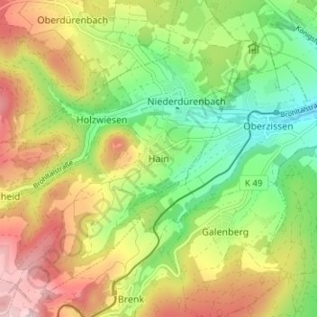 Topografische Karte Hain, Höhe, Relief