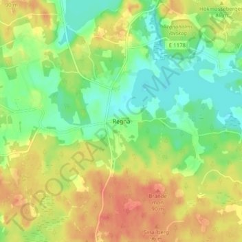Topografische Karte Regna, Höhe, Relief