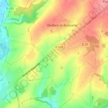 Topografische Karte La Boisselle, Höhe, Relief