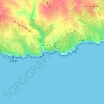 Topografische Karte Gruta de Benagil, Höhe, Relief